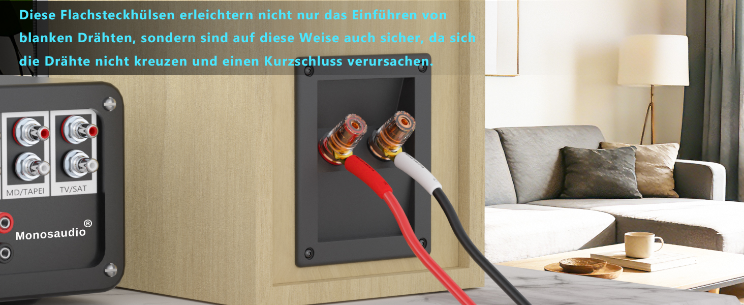 Комплект позолочених роз'ємів-вилок для акустичних кабелів Monosaudio SY1508G, чиста мідь, для кабелів 8-20AWG (до 4мм), 8 шт.