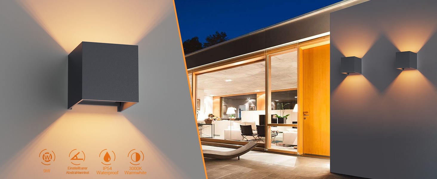 LED-стінні світильники Klighten 2 шт. з регульованим кутом нахилу, тепле світло 3000K, алюміній, для внутрішнього та зовнішнього використання, антрацит