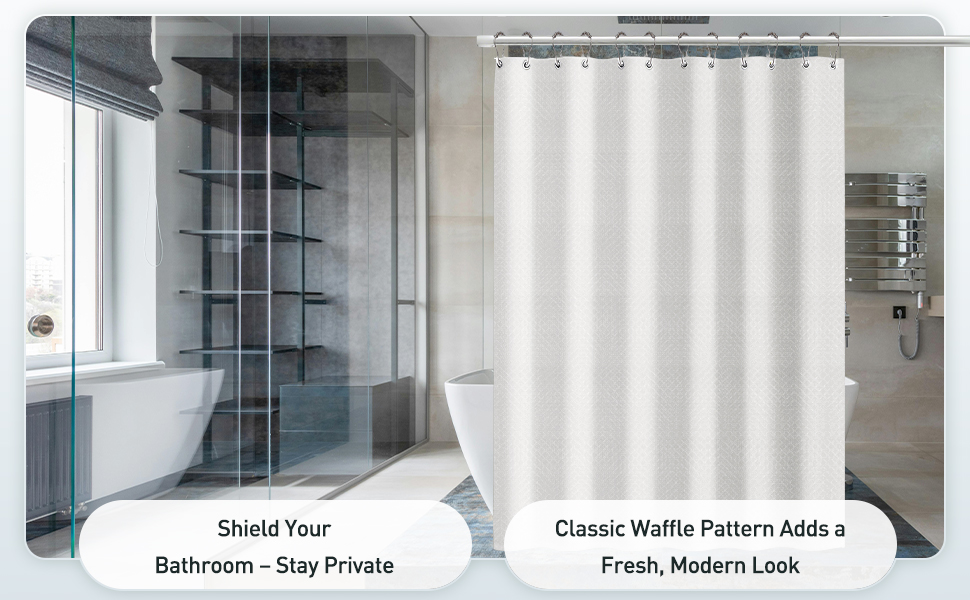 Шторка для душу Uniclife Біла, 180x180 см, вафельна текстура, водовідштовхувальна, 100% поліестер, з 12 нержавіючими люверсами, з 12 металевими гачками та обтяженим краєм, H183 x B183 см (1 шт.)