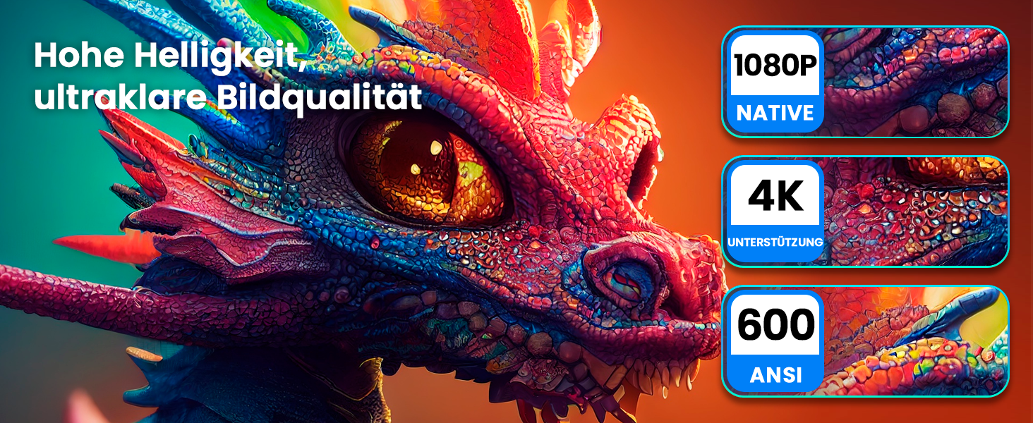 Beamer 4K з автофокусом та автотрапецеїдною корекцією: проєктор WiFi6 Bluetooth5.2, 360° обертання, FHD 1080P, для домашнього кінотеатру, з голосовим керуванням, для підключення телефону, підтримка Screen Mirroring