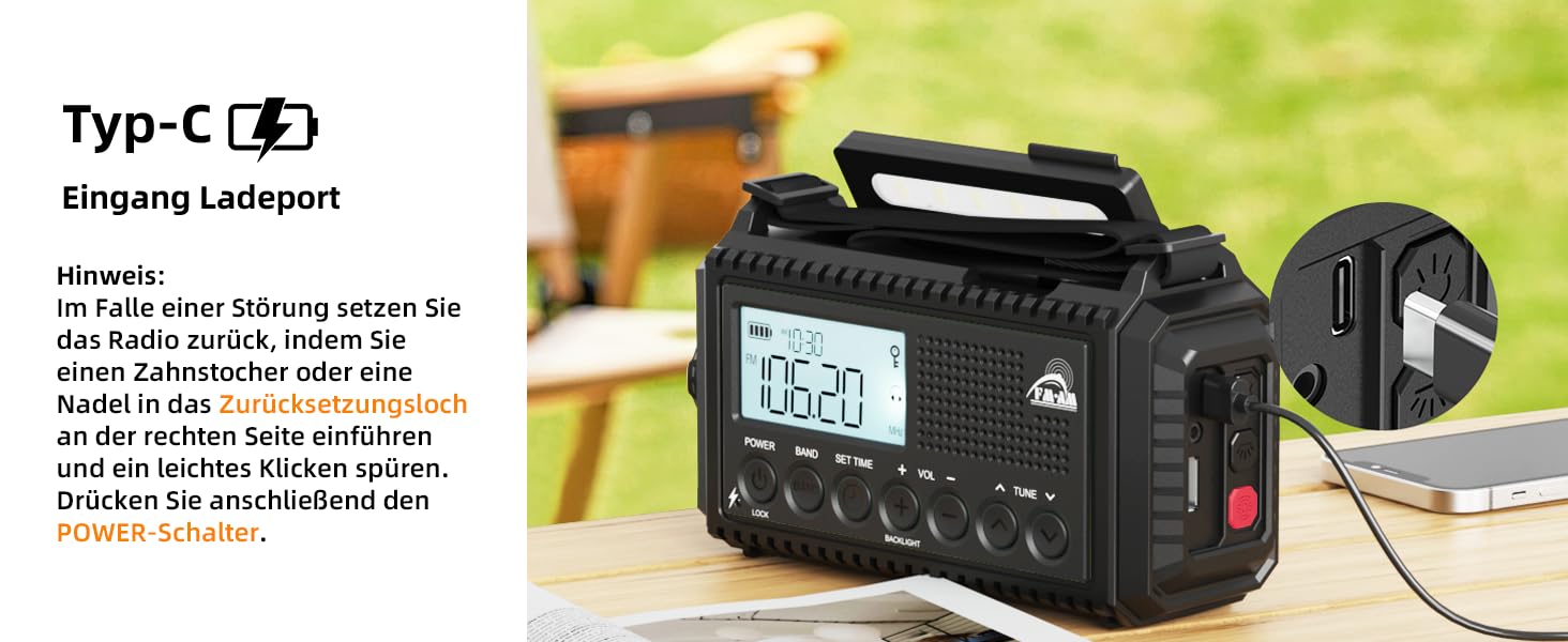 Радіо Roxicosly з ручним приводом, 12000mAh Power Bank, AM/FM/SW, радіо для надзвичайних ситуацій, ліхтар, зарядний пристрій, для відпочинку на природі, кемпінгу, туризму, чорний