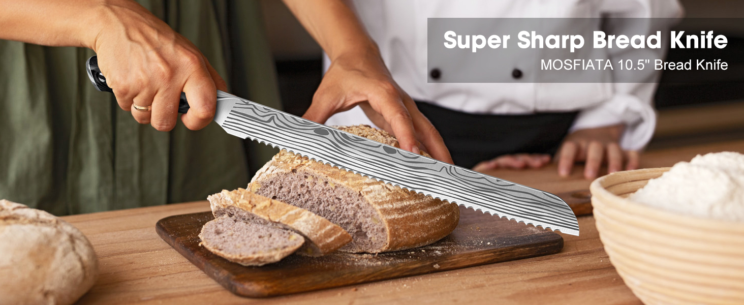 MOSFiATA Brotmesser 10 дюймів, хвилястий ніж для хліба, булочок та випічки - професійний ніж пекаря, для нарізання хліба, довгий ніж для хліба, ніж для булочок, елегантна подарункова упаковка