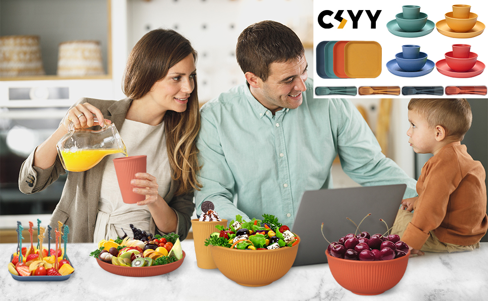 Набір посуду 48 шт. незламний, багаторазовий для кемпінгу, пікніка, барбекю. Пластиковий посуд: тарілки, миски, столові прибори. Яскравий колір.