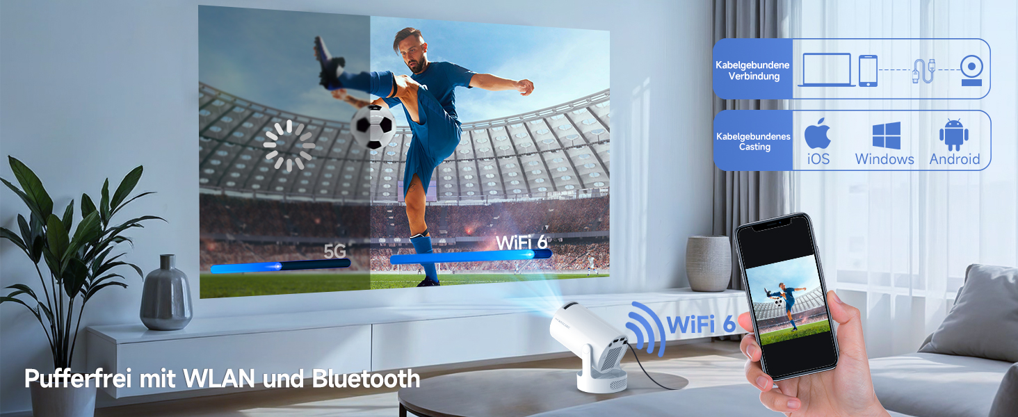 Magcubic Mini Beamer: Портативний проєктор 4K FHD 1080P з Android 11, WiFi 6, Bluetooth 5.4, автотрапецеїдною корекцією та 180° обертанням, вбудований 5W динамік та ручне фокусування