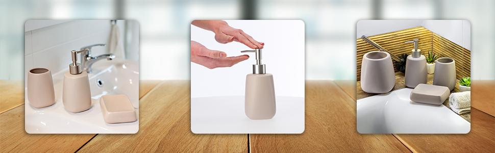 Дозатор для мила KADAX: керамічний диспенсер для рідкого мила, мийного засобу та лосьйону для ванної та кухні (Бежевий)