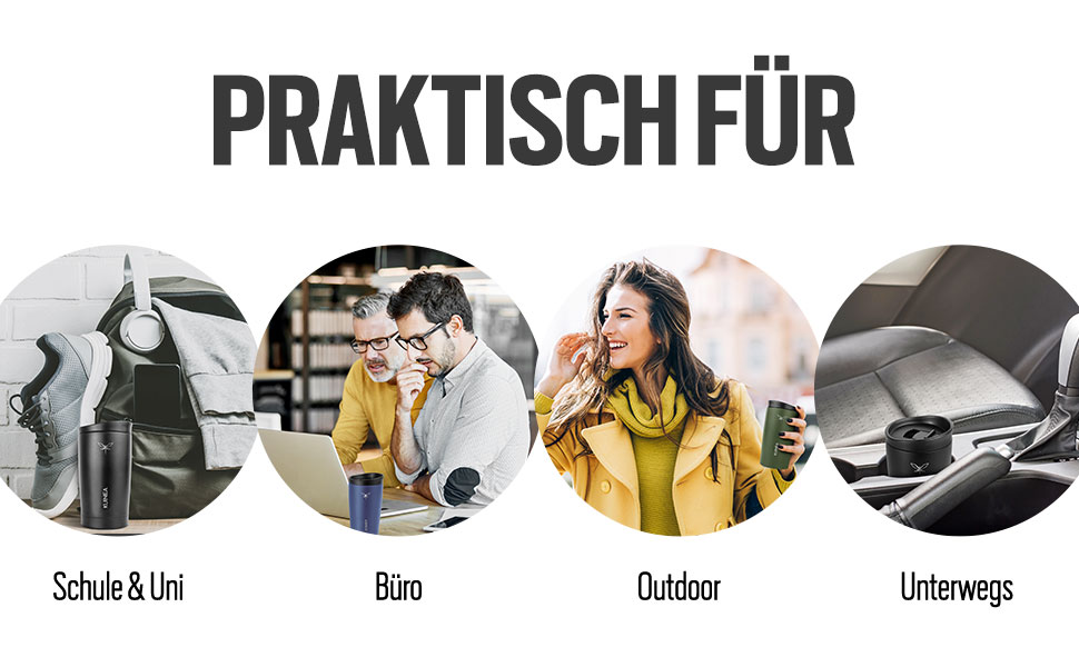 Термокружка для кави KUINEA To Go 350 мл, нержавіюча сталь, 6 годин тепла, з гігієнічним клапаном, без BPA, зелена