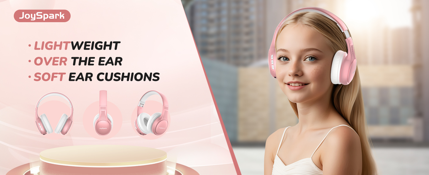 Дитячі Bluetooth навушники JoySpark з мікрофоном, рожеве золото, 60 годин роботи, Bluetooth 5.4, Type-C, обмеження гучності 85/94 дБ