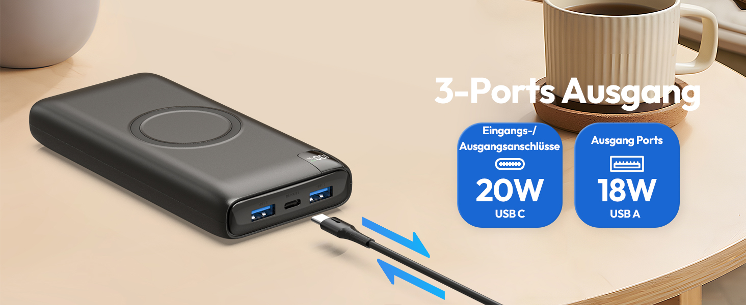 Power Bank BRENCIL 27000mAh з бездротовою зарядкою 15W, PD/QC, USB-C, чорний