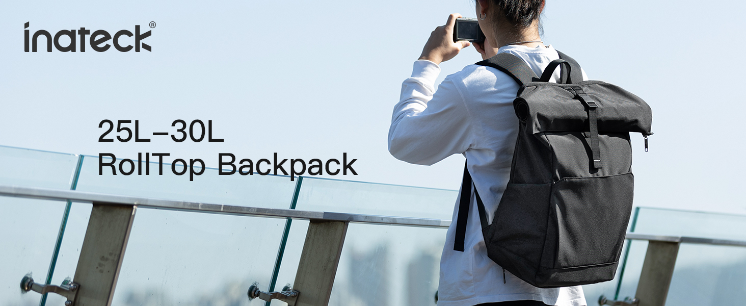 Рюкзак Inateck RollTop 25-30 л для чоловіків і жінок, з окремим відділенням для взуття, для ноутбука 17