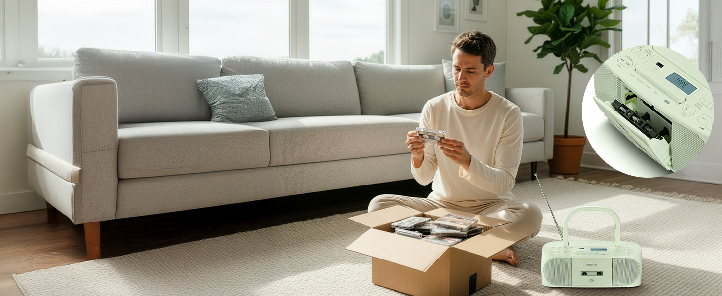 MEDION DRX-1 Plus Boombox: радіо DAB+, Bluetooth, CD-плеєр, MP3, касетний магнітофон, AUX, зелений