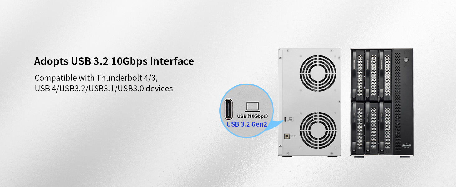 TERRAMASTER Корпус для жорстких дисків 4 відсіки, Rackmount, USB 3.2 Gen2, 10 Gbit/s, Hot-Swap, Plug-and-Play (без HDD), D6-320