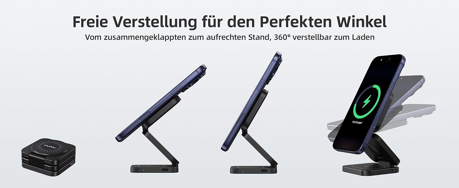 Зарядний пристрій KU XIU X55 Turbo Qi2.2 25W 3-в-1 для Apple Watch, iPhone 17-12 та AirPods, магнітний складаний стенд, адаптер 45W (Чорний)