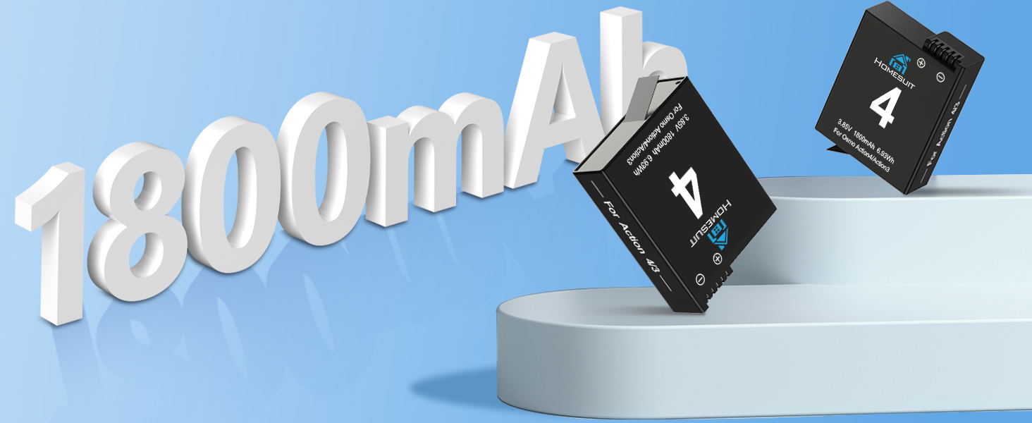 Набір акумуляторів та зарядний пристрій для DJI Osmo Action 4/3: 2x акумулятори 1800mAh + Dual USB LED зарядний пристрій