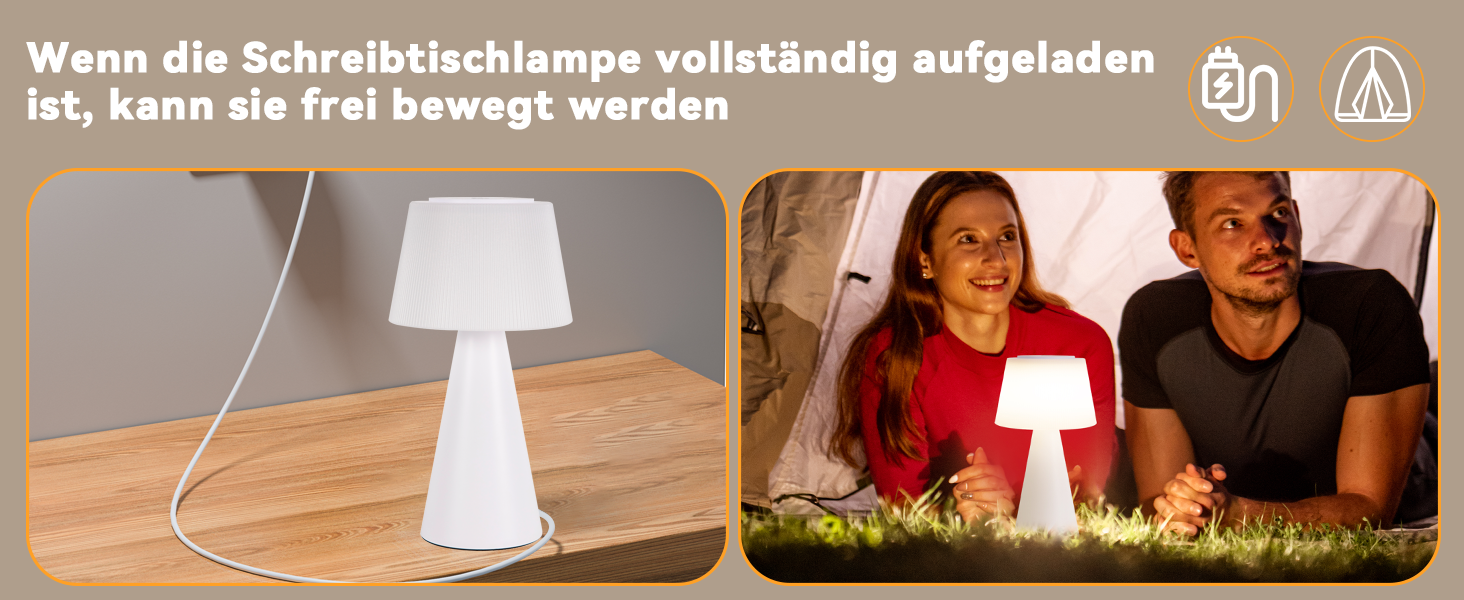 Настільна лампа акумуляторна LED біла з USB зарядкою, диммер, 3600mAh - для спальні, вітальні, вулиці