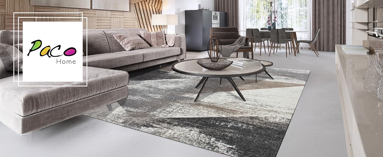 Килим Paco Home для вітальні та спальні: короткий ворс, вінтажний стиль, пастельний колір, абстрактний дизайн, 120x170 см, сірий