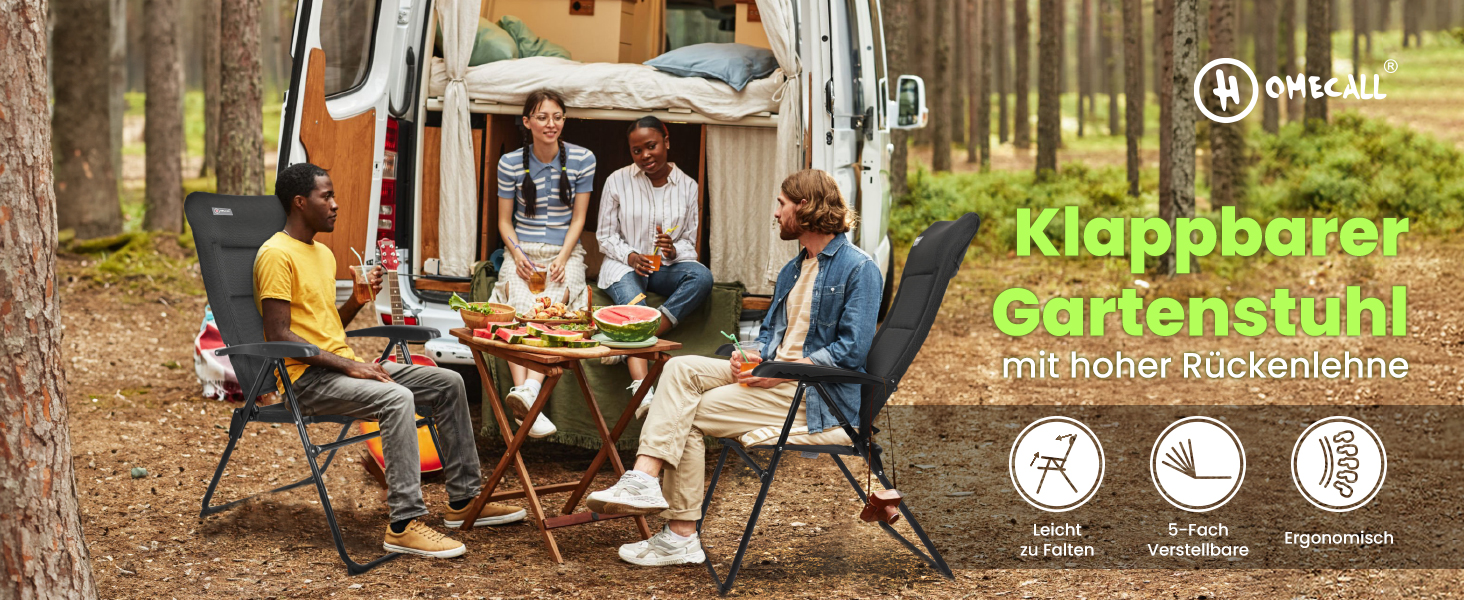 Крісло для кемпінгу Homecall складне, 150 кг, з високою спинкою, для саду, балкону, риболовлі, чорне