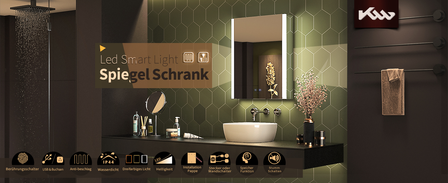 LED дзеркальна шафка для ванної кімнати KWW з підсвічуванням, регульованою температурою світла, протитуманним покриттям та USB роз'ємами (2 дверцята, 80x70 см, ліве кріплення)