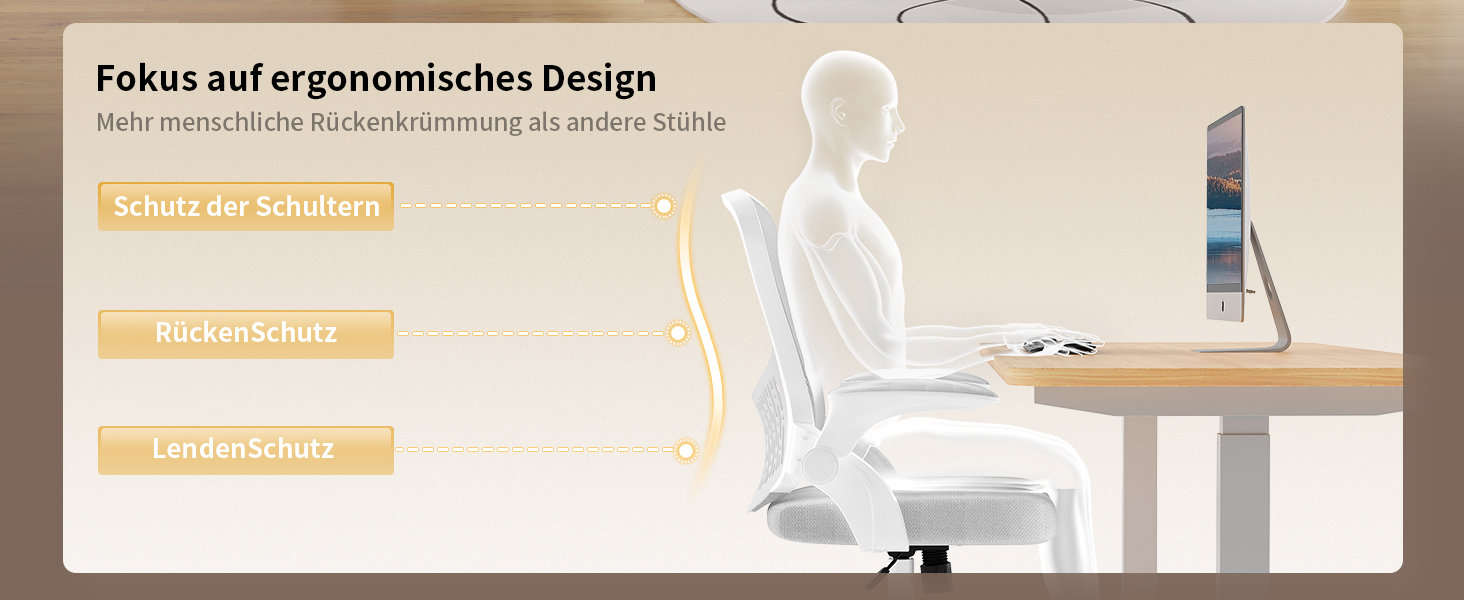 Офісний стіл Naspiro Ergonomischer Bürostuhl з регульованими підлокітниками, підтримкою попереку та дихаючою сіткою, сірий (без підголівника)