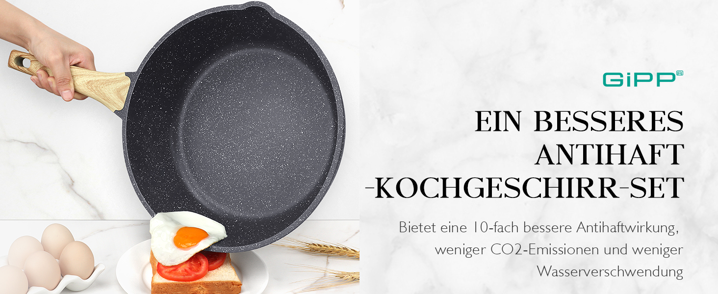 Набір посуду GiPP 10 предметів: каструлі та сковороди з гранітним покриттям, білий. Підходить для всіх типів плит, включаючи індукційні. У комплекті лопатка та ложка.