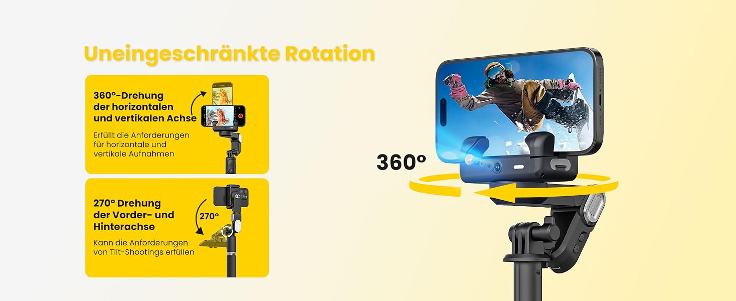 Стабілізатор для телефону AOCHUAN M2Pro Black з відстеженням обличчя, 4-в-1 RGB-підсвічування, 108 см, для iPhone та Android