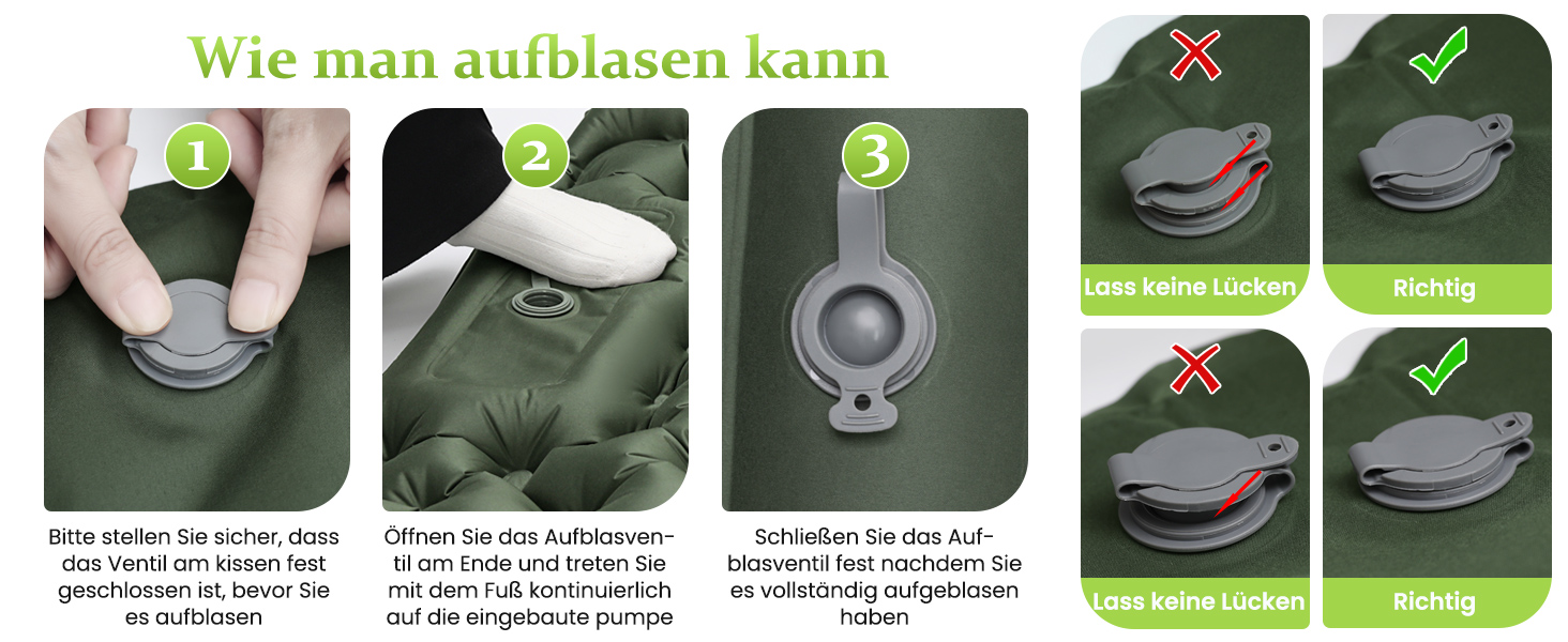 Каремат Satisure для кемпінгу надувний з насосом, водонепроникний, ультралегкий, зелений - для туризму, відпочинку на природі