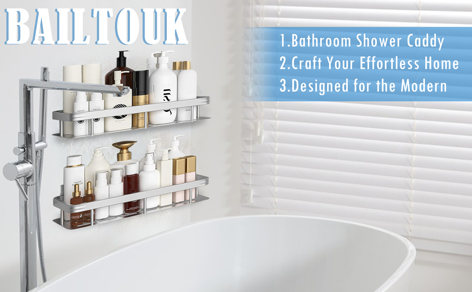 Поличка для душу без свердління, алюміній, 2 шт. Водостійка поличка для ванної кімнати, органайзер для шампуню, аксесуарів, 30,5×13×5,5 см (A Срібло)