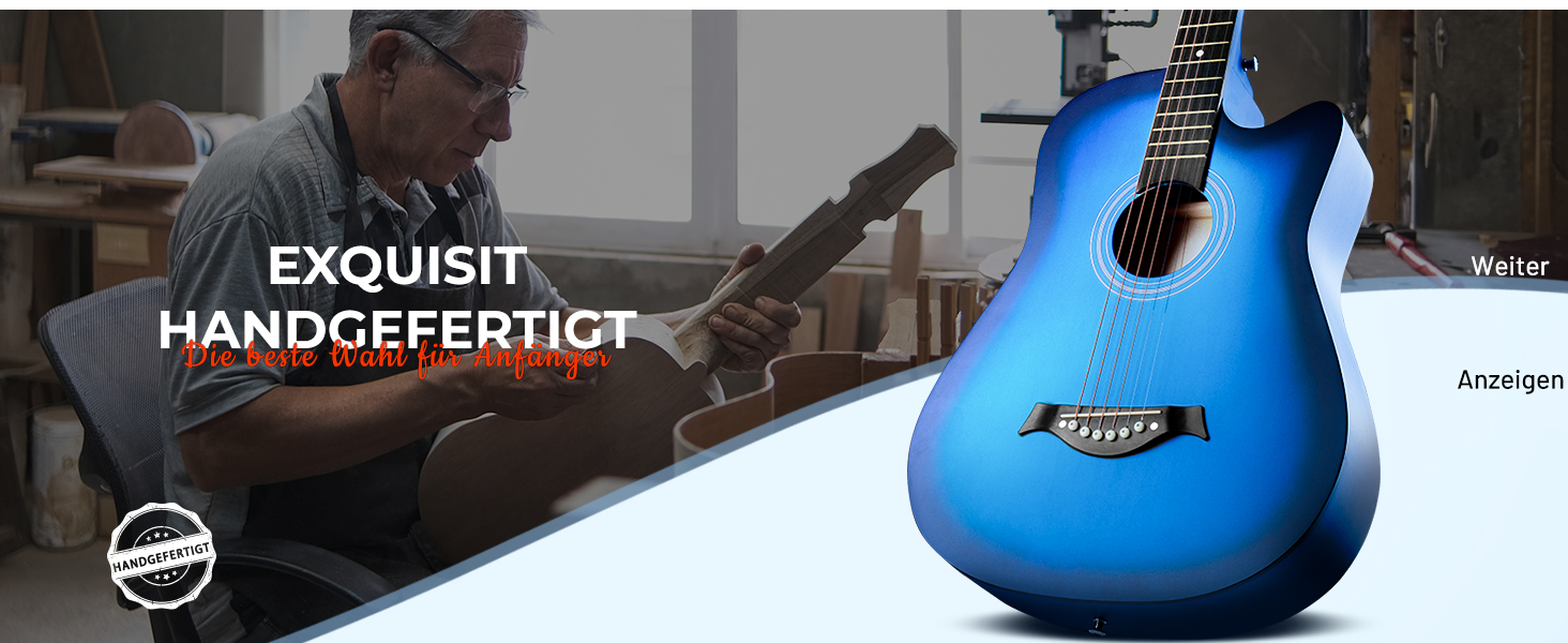 Акустична гітара CAHAYA 38 дюймів: Комплект для початківців, дітей та дорослих, з чохлом, запасними струнами, каподастром, медіаторами, наклейками на лади, синій CY0354