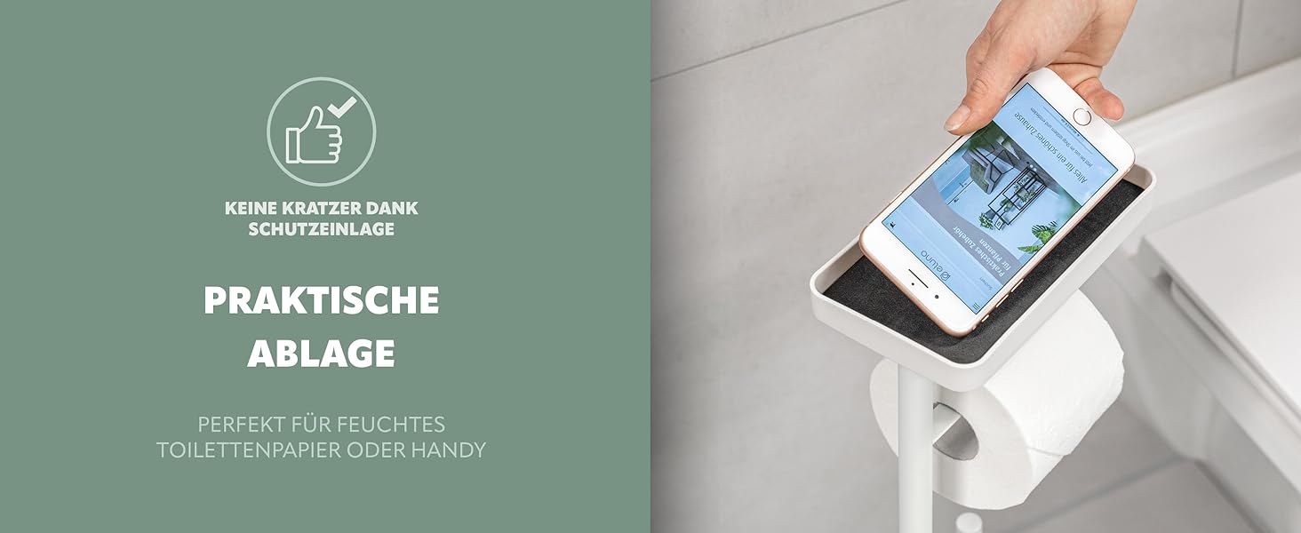 Набір для туалету Eluno Stand-WC 4 в 1: підставка, щітка, 2 змінні насадки, тримач для туалетного паперу на 3 рулони, полиця, скляна та металева поверхня (білий)