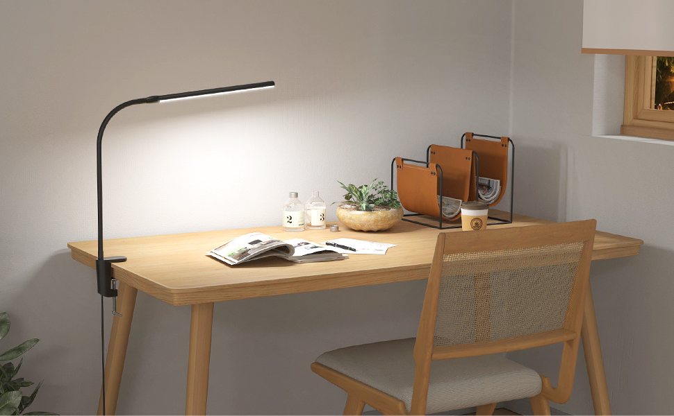 LED лампа для столу Lepro з кріпленням, архітектурна лампа з регульованим підсвічуванням, захист очей, USB, 3 кольори та 10 рівнів яскравості, чорна