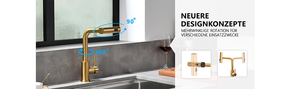 Кухонний змішувач AIMADI висувний, чорний, з 3-х режимною лійкою та 38 см шлангом, однорідний, для холодної та гарячої води, підходить для раковини та кухонного острова. Змішувач для кухні з водоспадом, чорний.