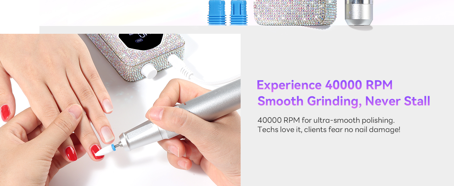 SAVILAND Професійний фрезер для нігтів 40000 об/хв: електрична машинка для манікюру з алмазним покриттям, акумулятор 4000 mAh, для товстих акрилових нігтів