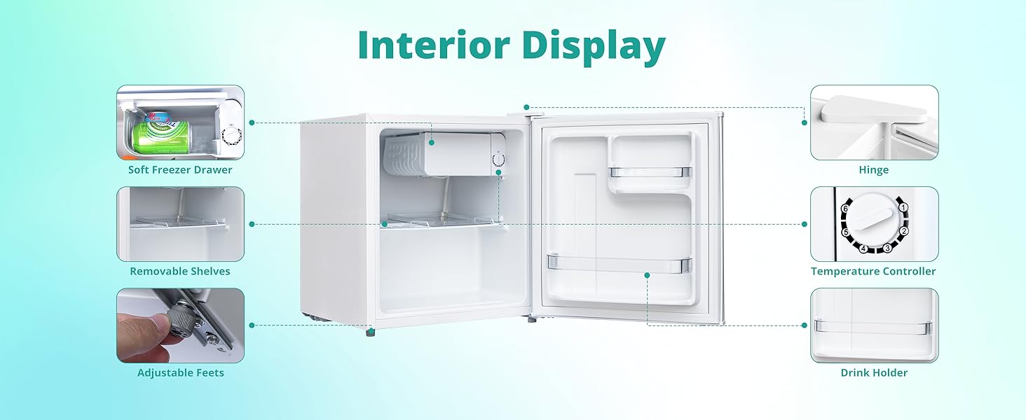 Міні-холодильник SMETA 48L з морозильною камерою, 230V. Тихий настільний холодильник для офісу, кемпінгу, спальні та готелю. Регульований термостат, 39dB, 0-10℃