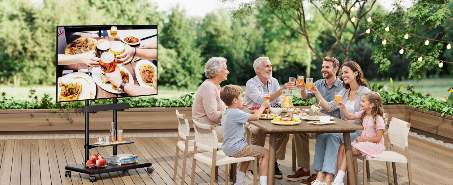 Підставка для телевізора на колесах з кріпленням для саундбару, 50-90 дюймів, до 70 кг, регульована висота та нахил, MAX VESA 600x400 мм