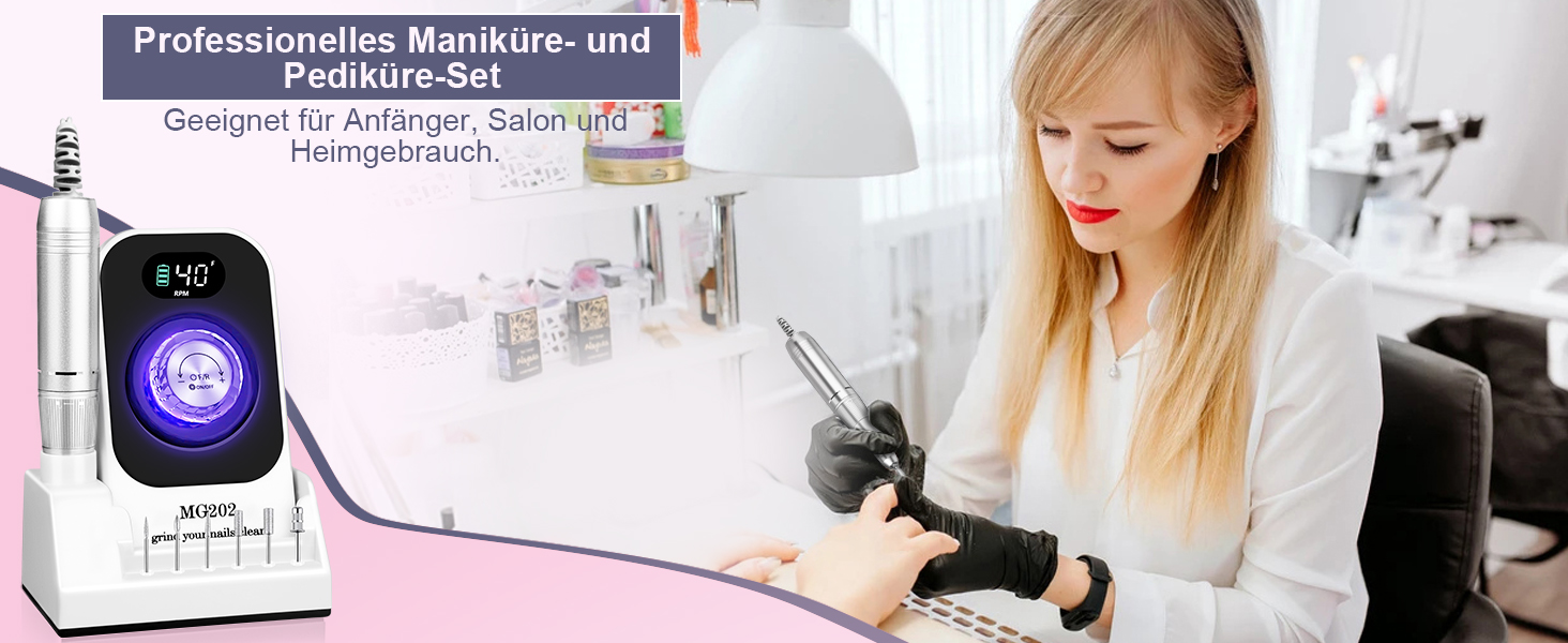 Електрична фрезер для нігтів 12в1 з кейсом, 40000 об/хв - професійний набір для манікюру та педикюру, для гелю та акрилу (білий)