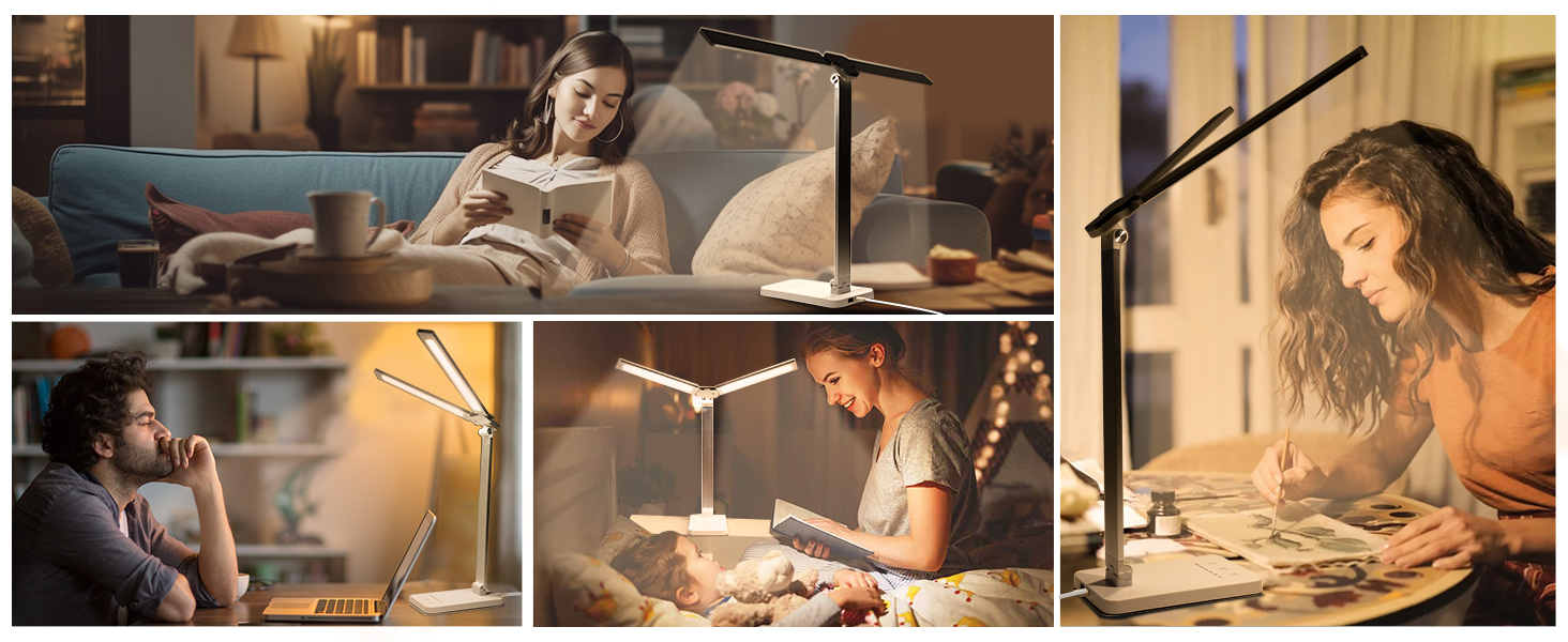 LED-лампа настільна з бездротовою зарядкою та годинником - настільна лампа з регулюванням яскравості, USB-порт, 3 режими, білий колір (Mt862-eu-white)