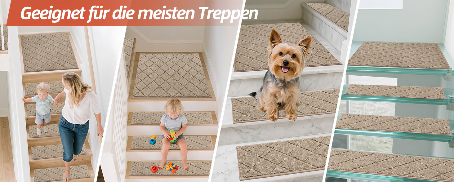 Ковзаючі килимки на сходи COSY HOMEER, 15 шт., 70 x 22 см, антиковзаючі, самоклеючі, машинне прання, 100% поліестер, TPE-підкладка, для дітей, літніх людей та домашніх тварин, сірий та білий