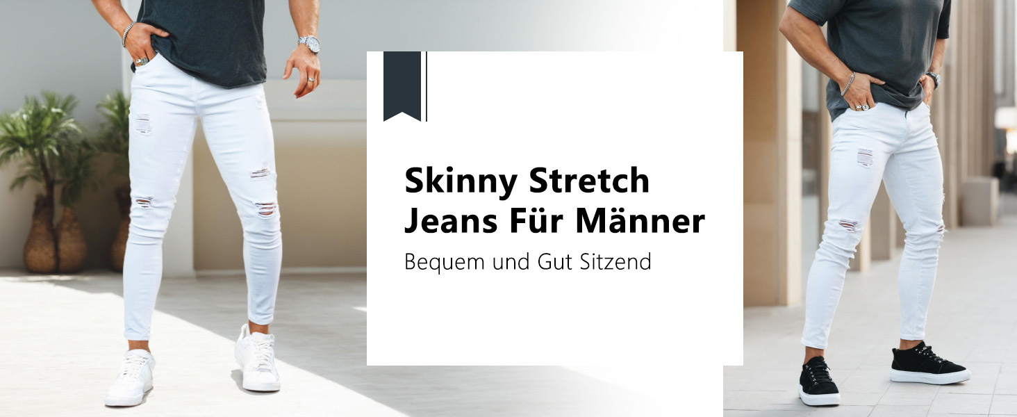 Чоловічі рвані джинси GINGTTO Skinny Stretch Slim Fit (білі, 28W/32L)