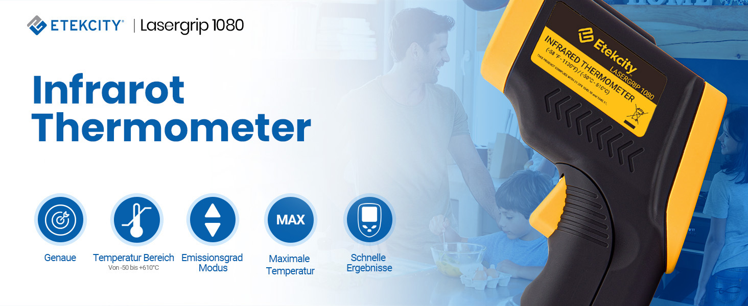 Інфрачервоний термометр Etekcity -50°C до +450°C (610°C) - цифровий лазерний термометр для кухні, піци, гриля, випічки