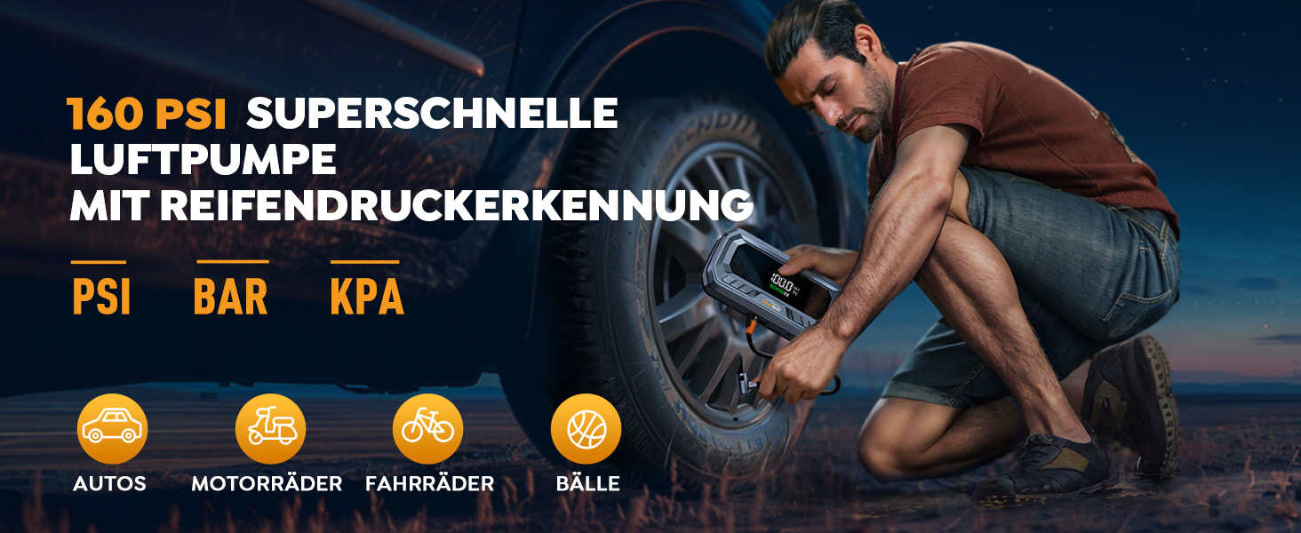 Powerbank YaberAuto для запуску двигуна з компресором, 160PSI, 6500A, PD 65W, 26800mAh. Запуск авто, 600 люмен, LCD екран