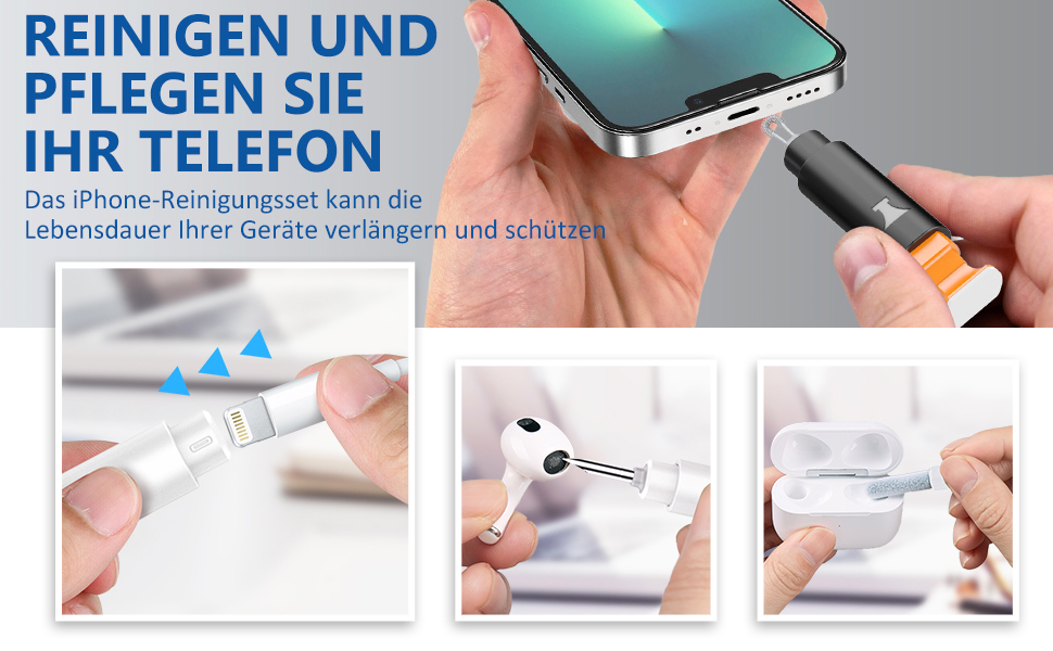 Набір для чищення iPhone та смартфонів: лінійний роз'єм, насадки для динаміків, інструменти для ремонту iPad Pro, Lightning кабель (білий)