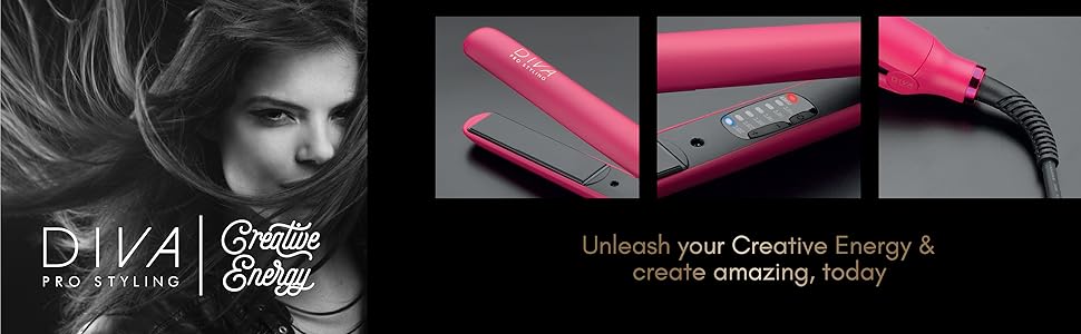 Diva Pro Styling Digital Flat Iron - Ceramic Plates - Auto Shutoff - 3m Cord (Magenta)