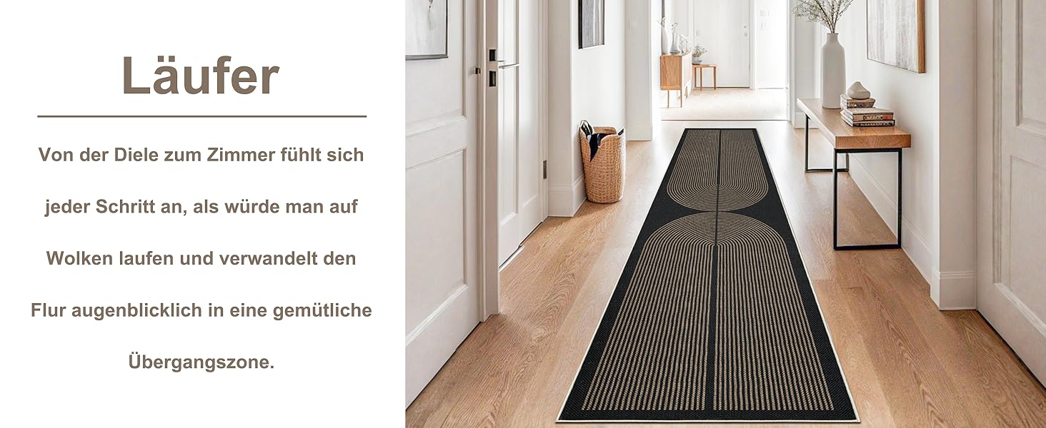 Килимок-лаунфер для підлоги 80x200 см з джуту, чорний/натуральний, для кухні, коридору, спальні, балкону