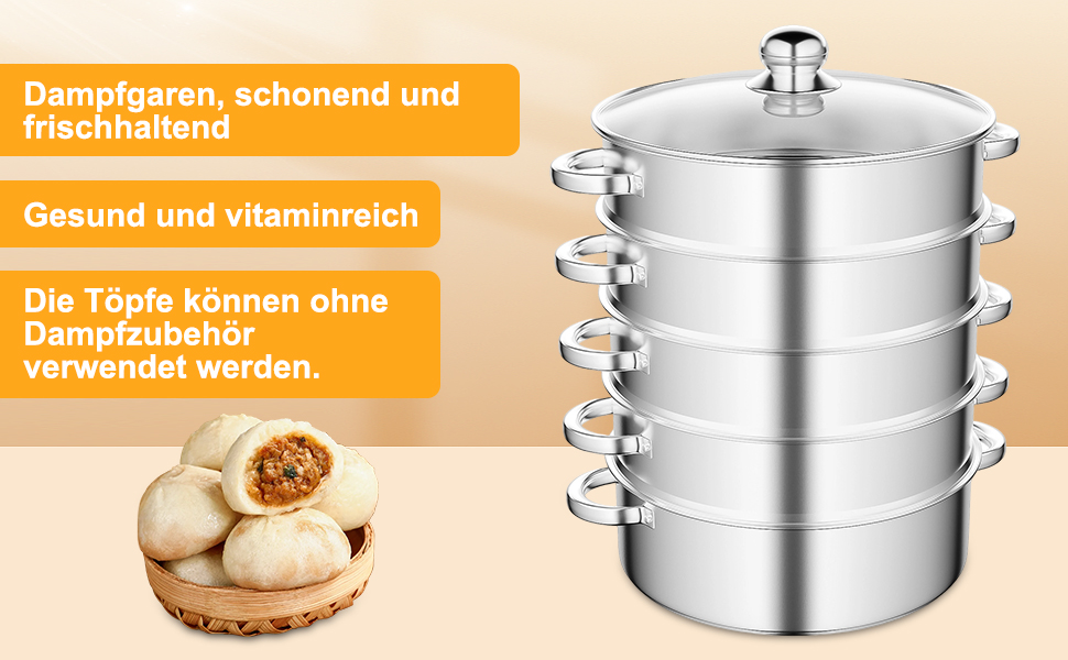 Пароварка BAOCHADA 5-ярусна, з нержавіючої сталі, індукційна, з кришкою, 26 см