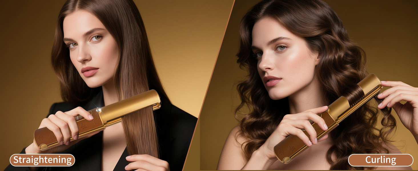 Бездротовий випрямляч для волосся 2-в-1 з акумулятором 5000mAh, міні-випрямляч для подорожей, випрямлення та завивання, портативний, швидкий нагрів 210°C/410°F, колір: коричневий, бренд: Urban Ol