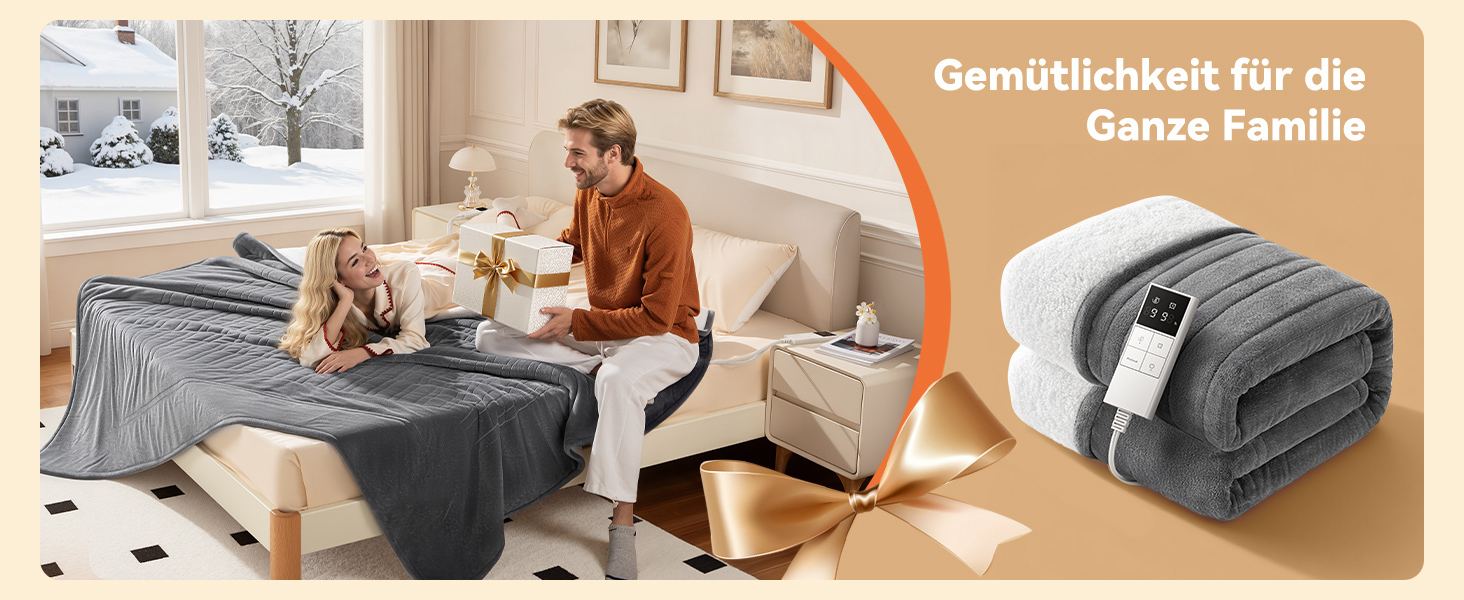 Електрична гріюча ковдра з 9 зон нагріву, таймером та функцією пам'яті, 160x120 см. Двостороння фланель та штучне хутро. Для 1 особи/дивану