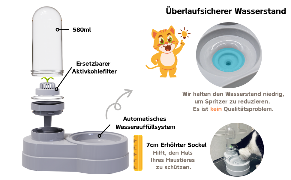Автоматичний поїльник для котів та собак, 580 мл, фонтанчик для тварин з фільтром (сірий)
