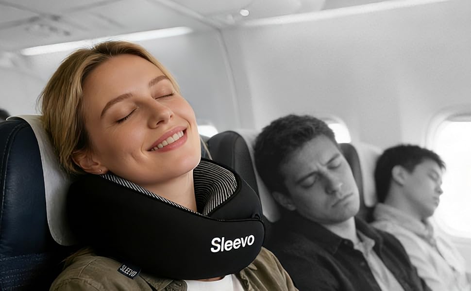 Подушка для шиї з Memory Foam - Подушка-вишенка для подорожей - Ергономічна подушка для літака та подорожей, з сонцезахистом та можливістю прання, з чохлом - Чорний (L)