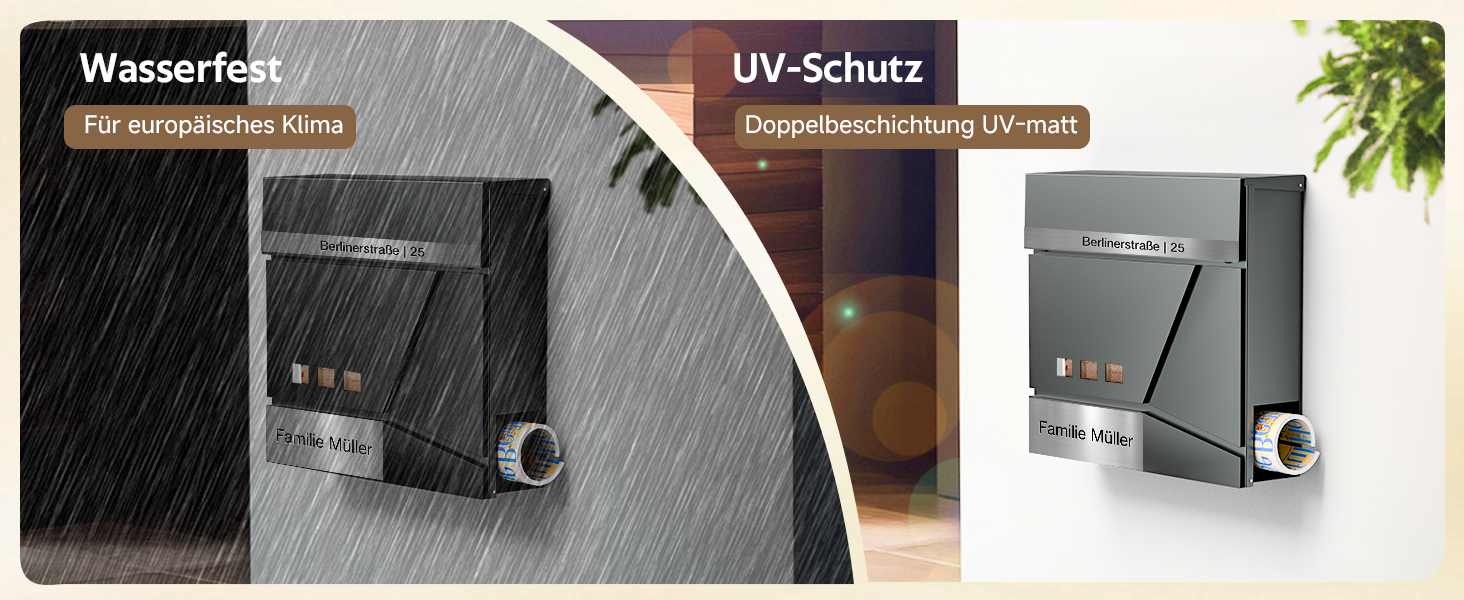 Поштовий ящик Anthrazit з нержавіючої сталі з відділенням для газет (37x37x10 см), персоналізований з табличкою для імені, стійкий до погодних умов, наклейки проти небажаної реклами, настінний поштовий ящик