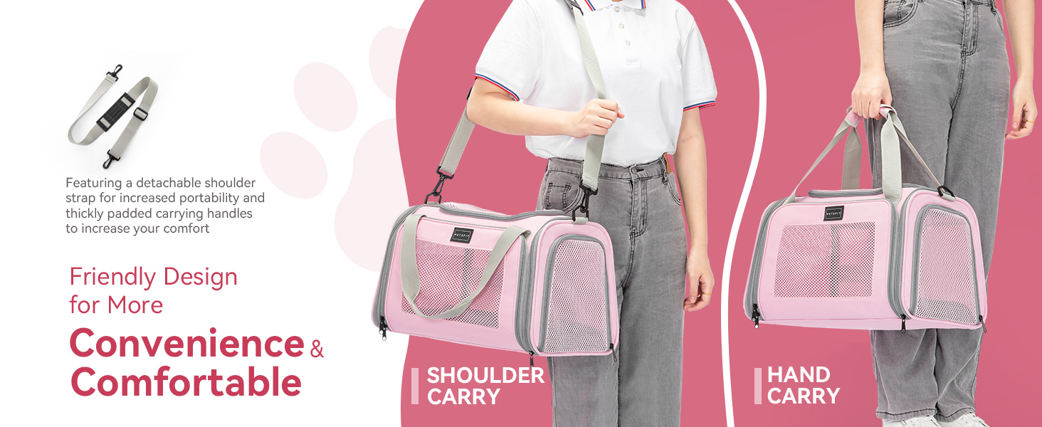 Транспортна переноска для котів та маленьких собак Petfit, рожева, L, з ремінним кріпленням та розкладною матрацом