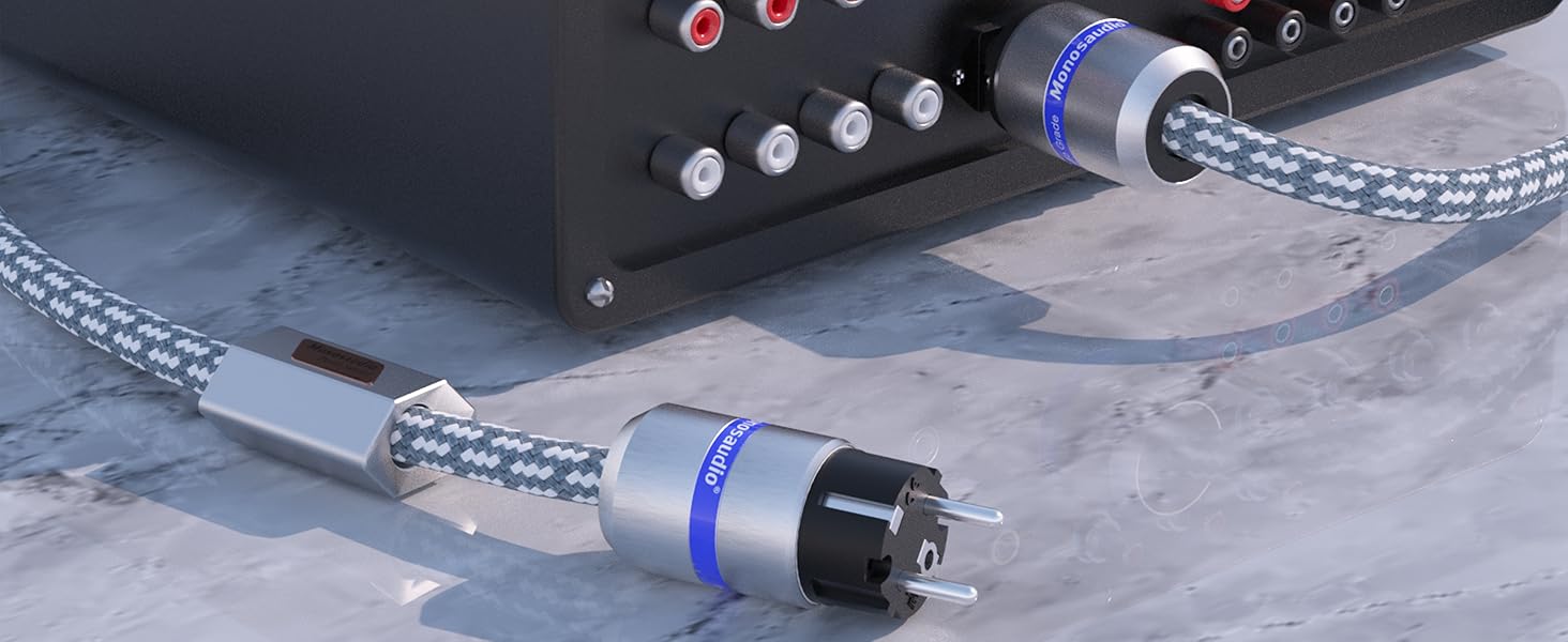 Hi-End мережевий кабель Monosaudio P083 1.5м, мідний екранований OFC Audiophil, 2-полюсний шнур живлення Schuko-IEC C15 для підсилювача, DVD, сабвуфера та декодера